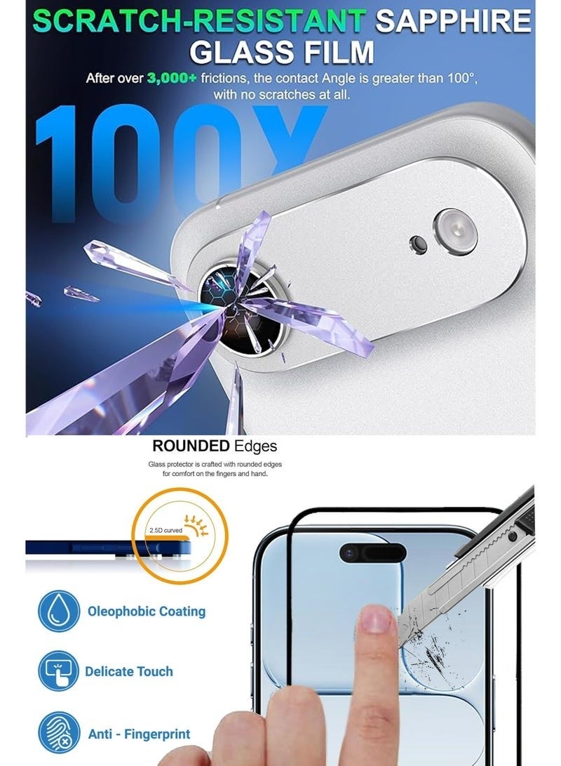 For Apple iPhone 17 Air - Tempered Glass Screen Protector & Silver Camera Lens - Advanced Border-Less Full Edge to Edge ,Shatterproof , High Responsiveness , Higher Transparency , Quick to Install ,Anti-scratch and Bubble-free Screen Protector And Scratch-Resistant HD Clarity Ultra-Thin 9H Tempered Glass with Alloy Metal & Best Camera Protection - Image 3